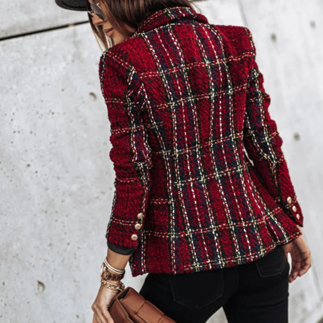 Valérie™ | Blazer À Carreaux en Tricot Pour Femmes Manches Longues