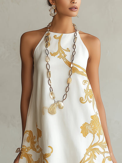 Héloïse™ | Robe Mini en Dentelle Blanche à Motifs Dorés