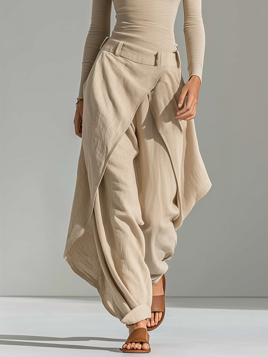 Delphine™ | Ensemble Haut Beige Col Bateau et Pantalon Large à Volants