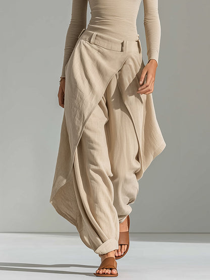 Éveline™ | Ensemble Haut Beige Col Bateau et Pantalon Large à Volants