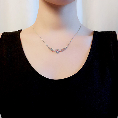 Angélique™ | Collier Cœur Ailé Serti d'un Cristal Scintillant