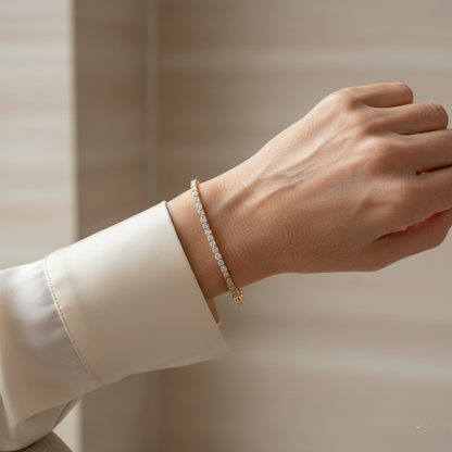 Éloria™ | Bracelet tennis 4 mm ajustable finition or ou argent 17 cm