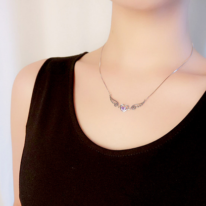 Angélique™ | Collier Cœur Ailé Serti d'un Cristal Scintillant