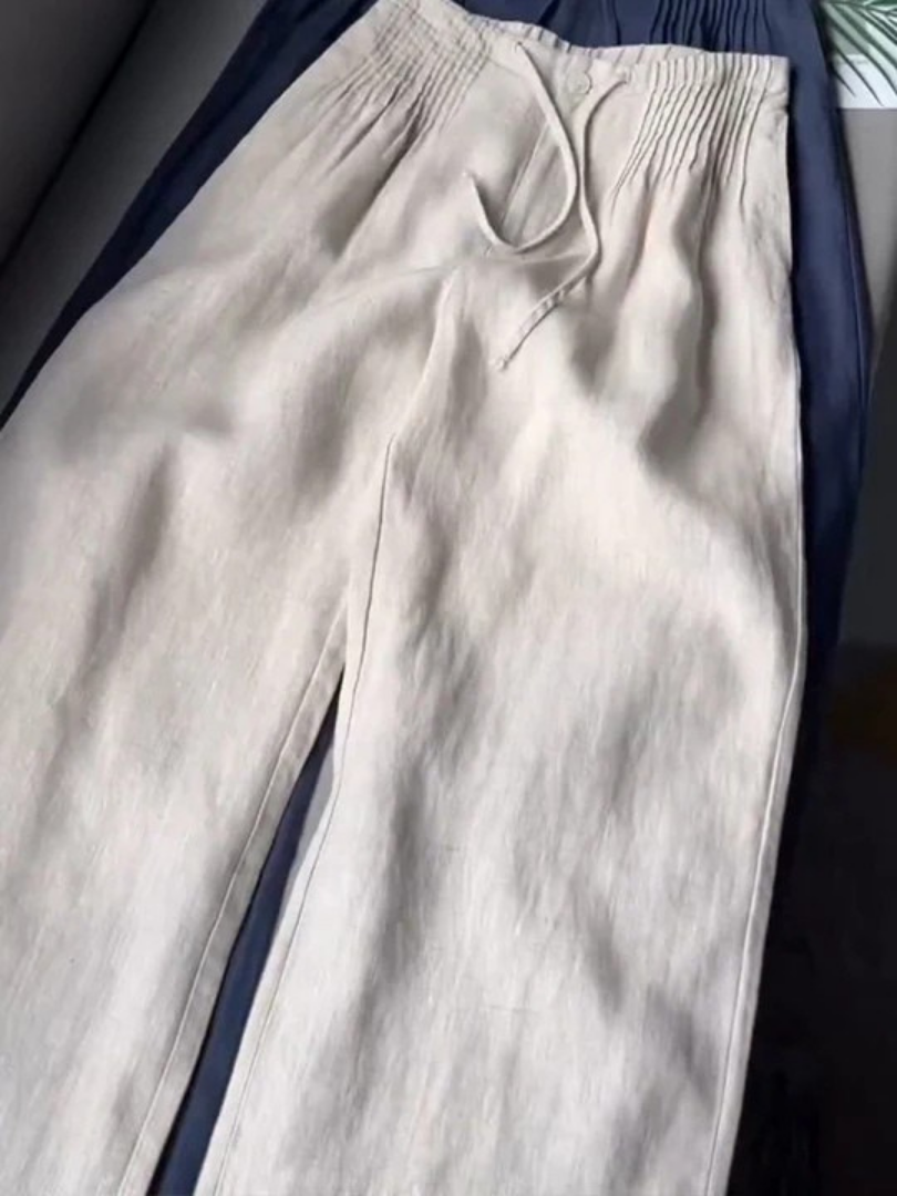 Camille™ | Pantalon large en coton et lin mélangés
