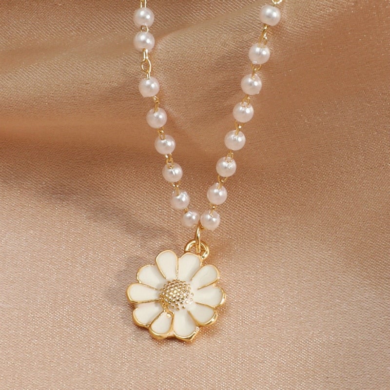 Océane™ | Collier Pendentif Marguerite avec Perle