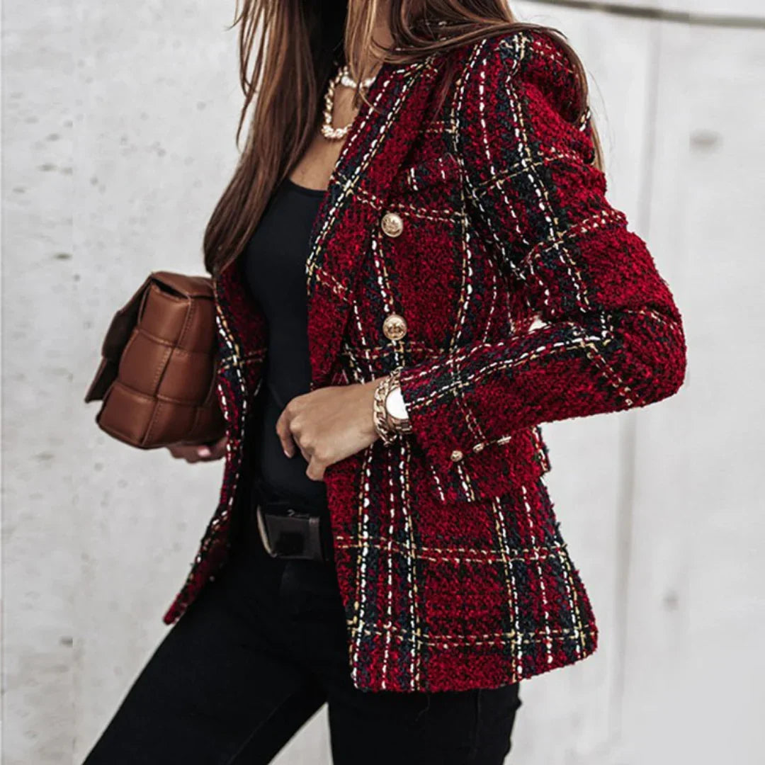 Valérie™ | Blazer À Carreaux en Tricot Pour Femmes Manches Longues