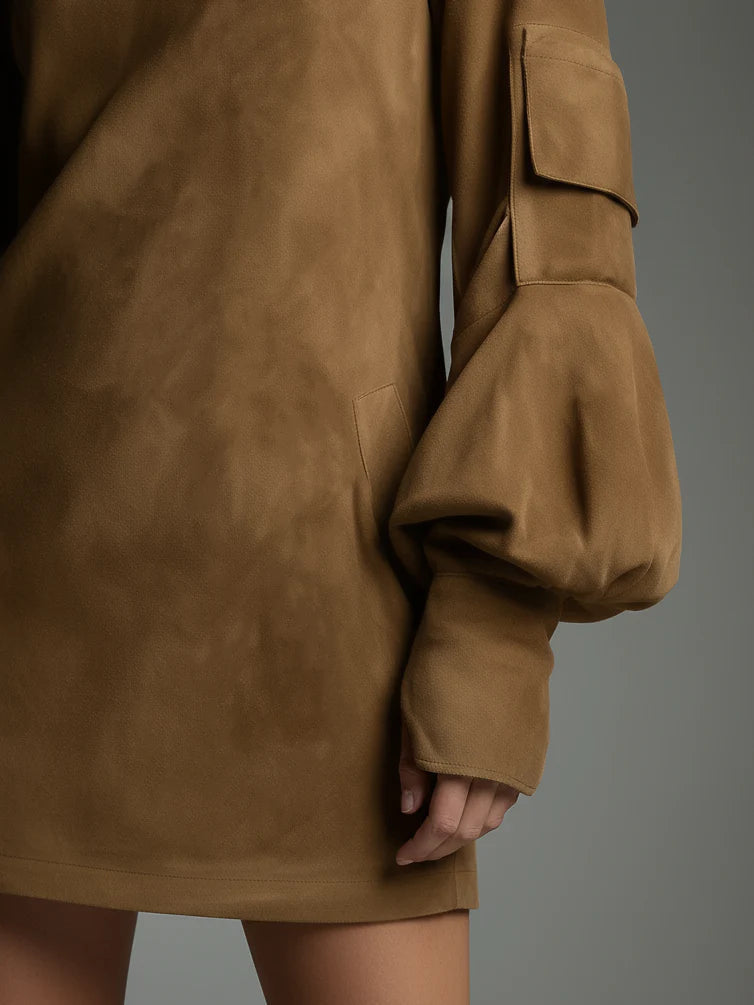 Romy™ | Robe Mini en Suédine Vintage à Col Montant
