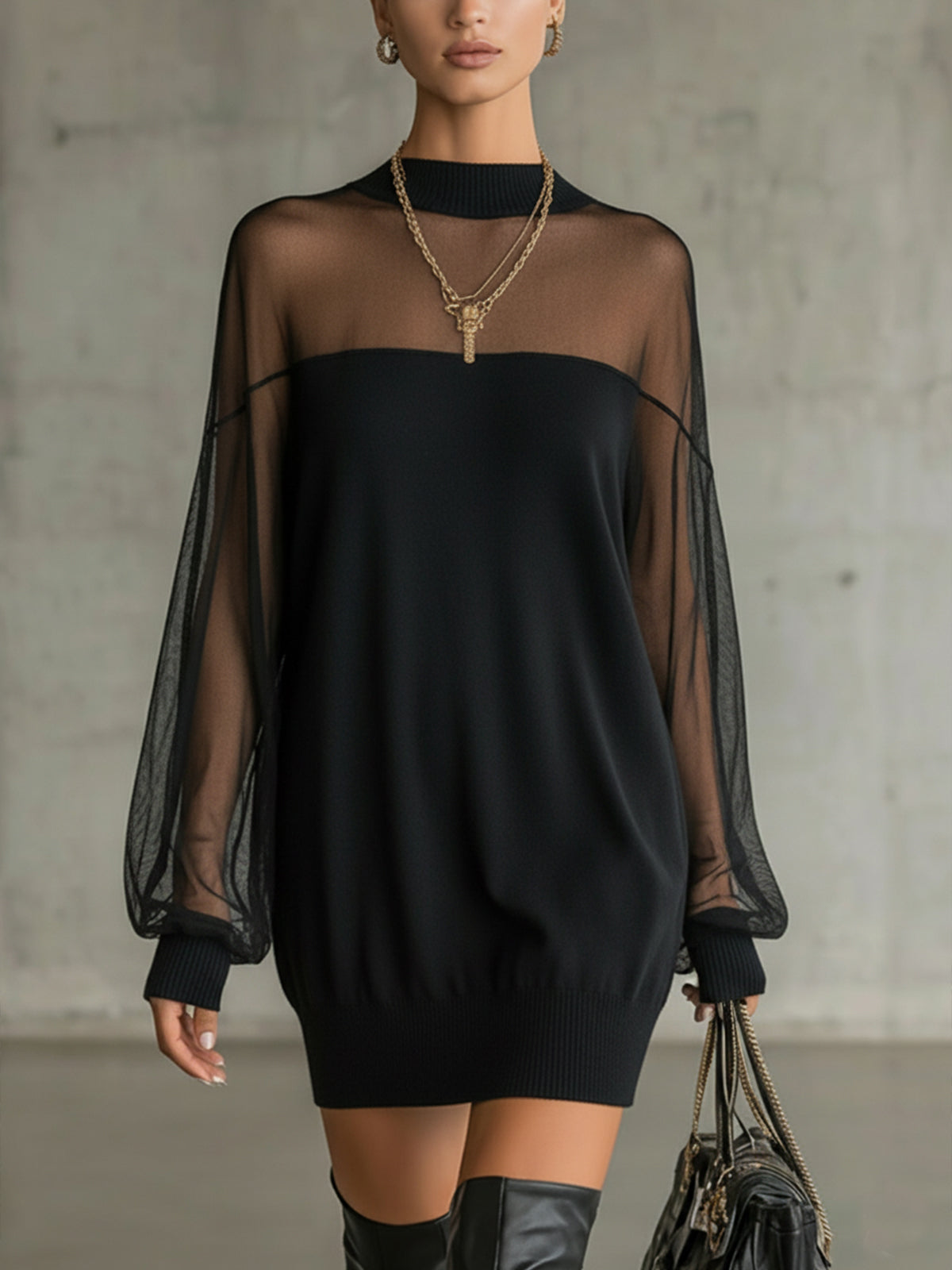 Amelie™ | Robe courte noire élégante avec des manches en résille