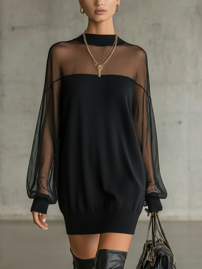 Amelie™ | Robe courte noire élégante avec des manches en résille