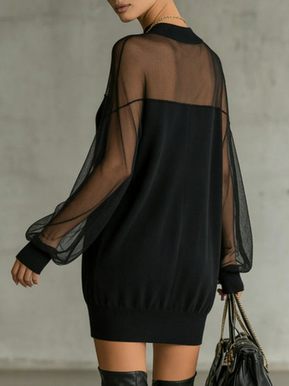 Amelie™ | Robe courte noire élégante avec des manches en résille