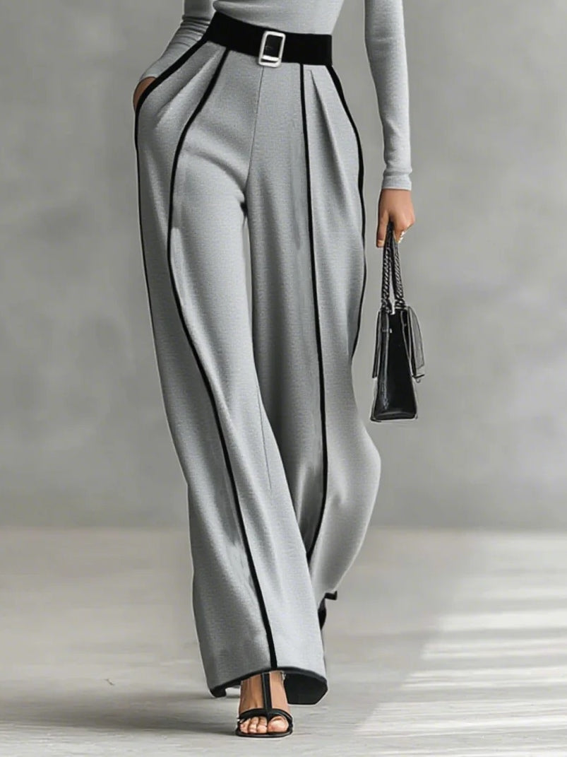 Adèle™ | Ensemble Col Haut à Liserés Blancs et Pantalon Large