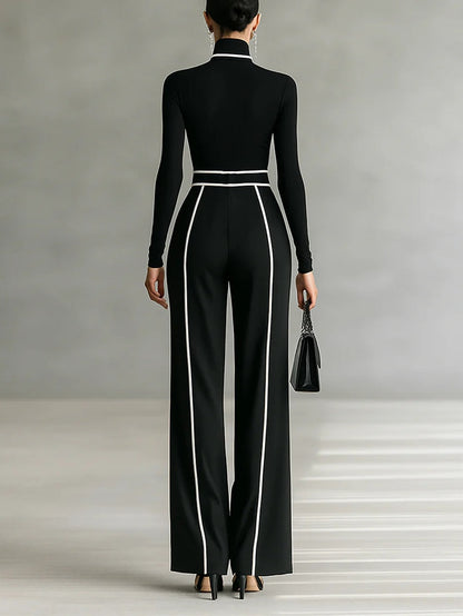 Adèle™ | Ensemble Col Haut à Liserés Blancs et Pantalon Large