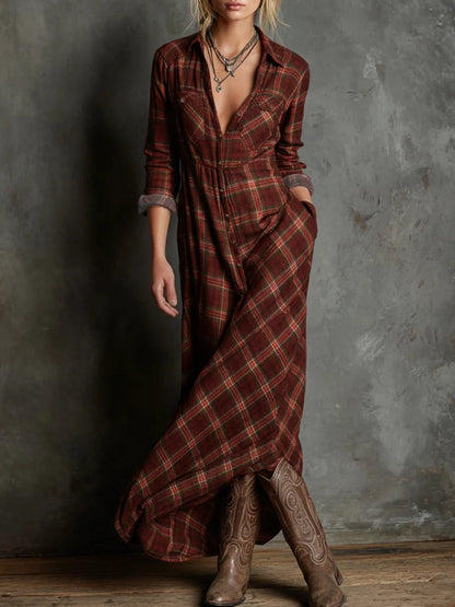 Margaux | Robe Chemise Longue à Col Vichy Vert