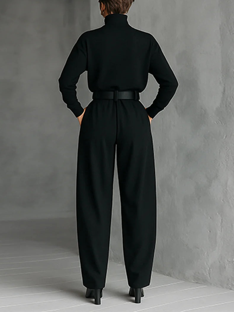 Noëlla™ | Ensemble Haut Col Roulé Noir et Pantalon Droit