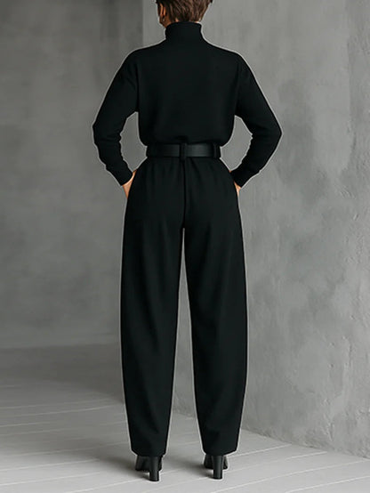 Noëlla™ | Ensemble Haut Col Roulé Noir et Pantalon Droit