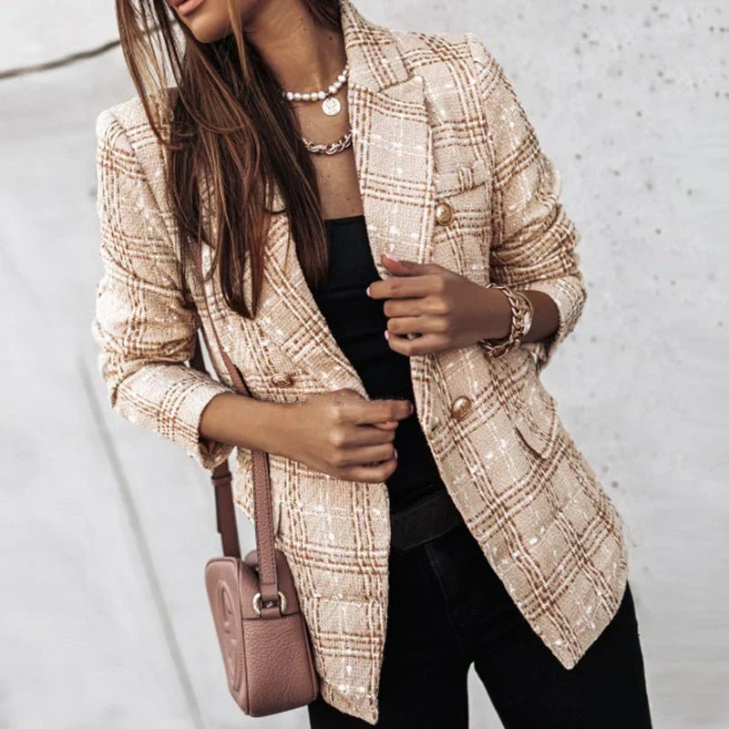 Valérie™ | Blazer À Carreaux en Tricot Pour Femmes Manches Longues