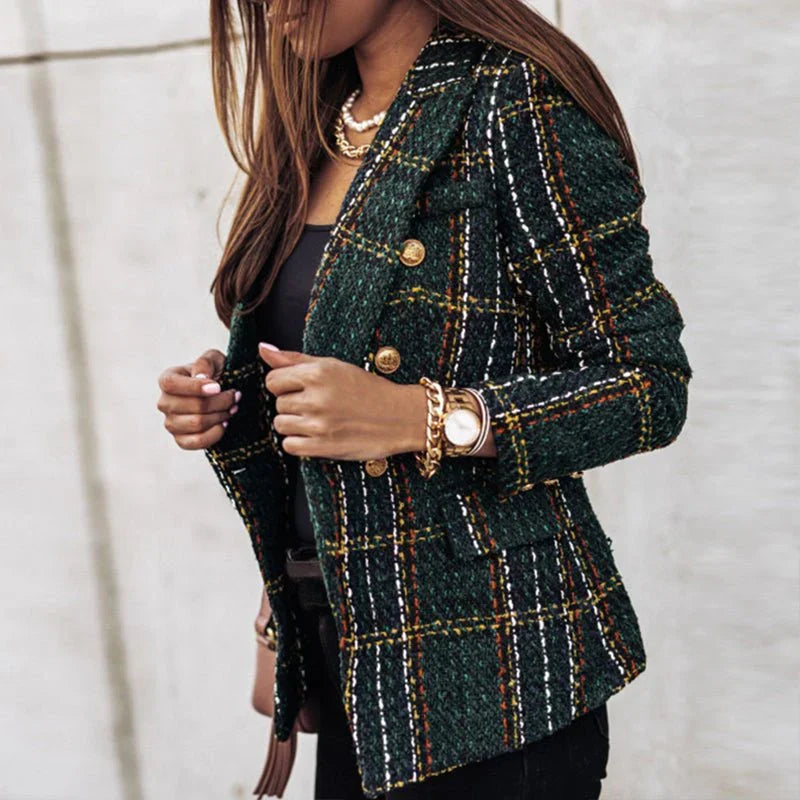 Valérie™ | Blazer À Carreaux en Tricot Pour Femmes Manches Longues