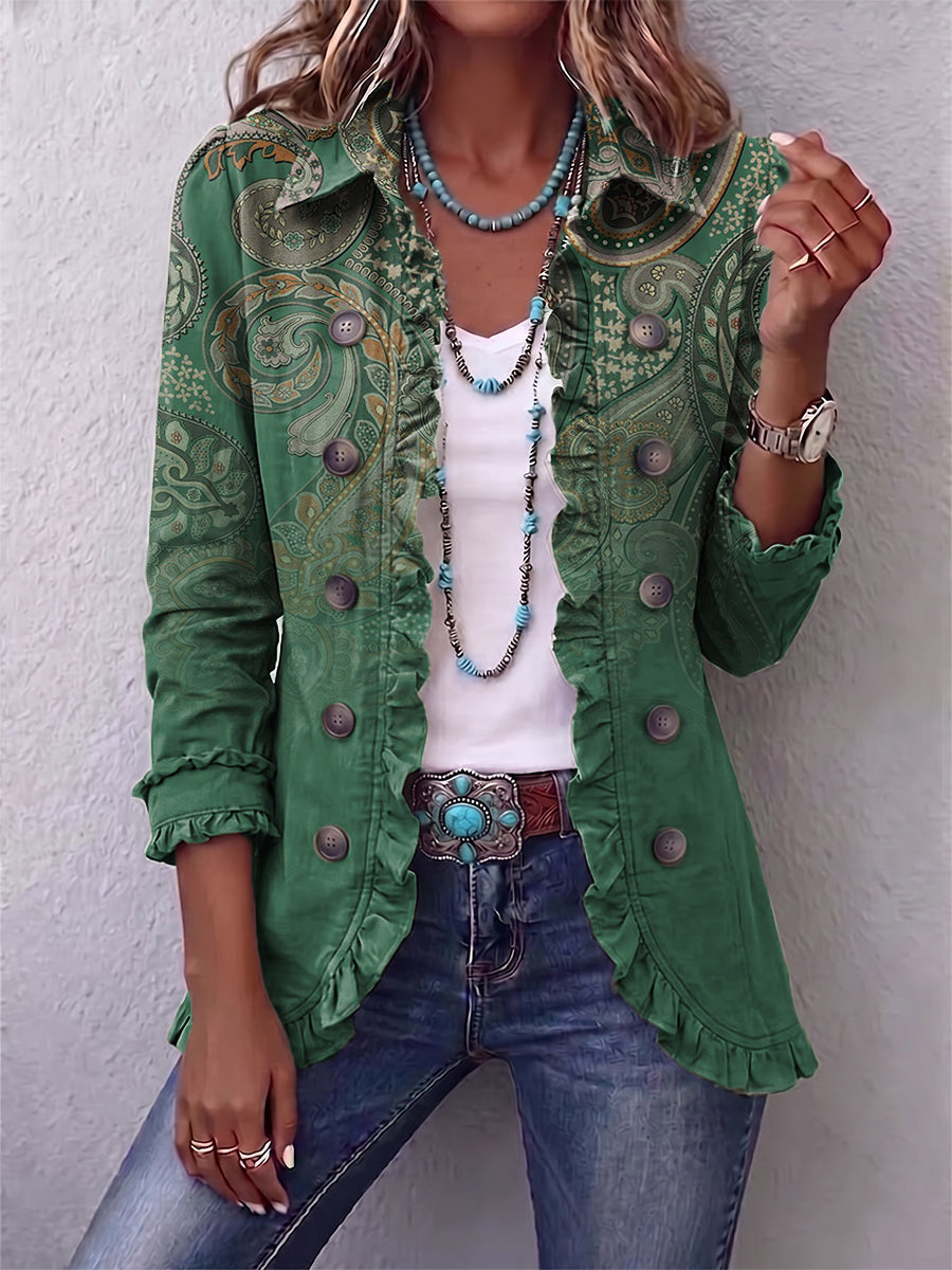 Pauline™ | Veste en Cachemire Verte avec Volants