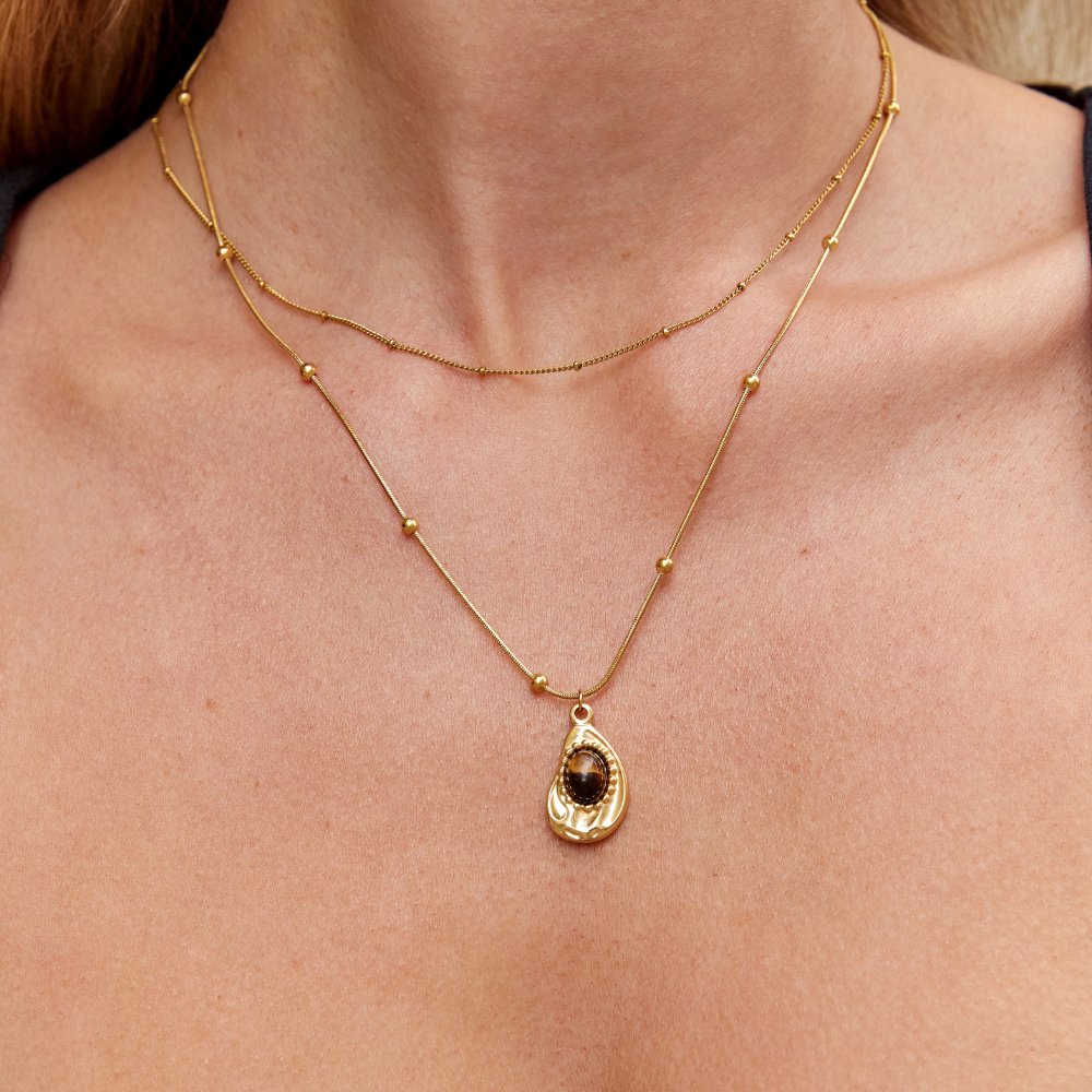 Victoire™ | Collier Élégant en Or avec Pierre Œil-de-Tigre
