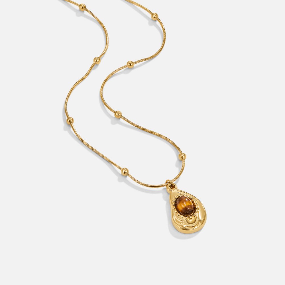 Victoire™ | Collier Élégant en Or avec Pierre Œil-de-Tigre